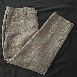 Banana Republic Martin Fit Ankle Pants Size 6P Petite Gold Grey Floral Print EUC